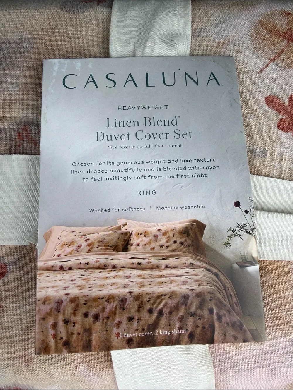 Casaluna King Heavyweight Linen Blend Duvet Cover Pressed Floral